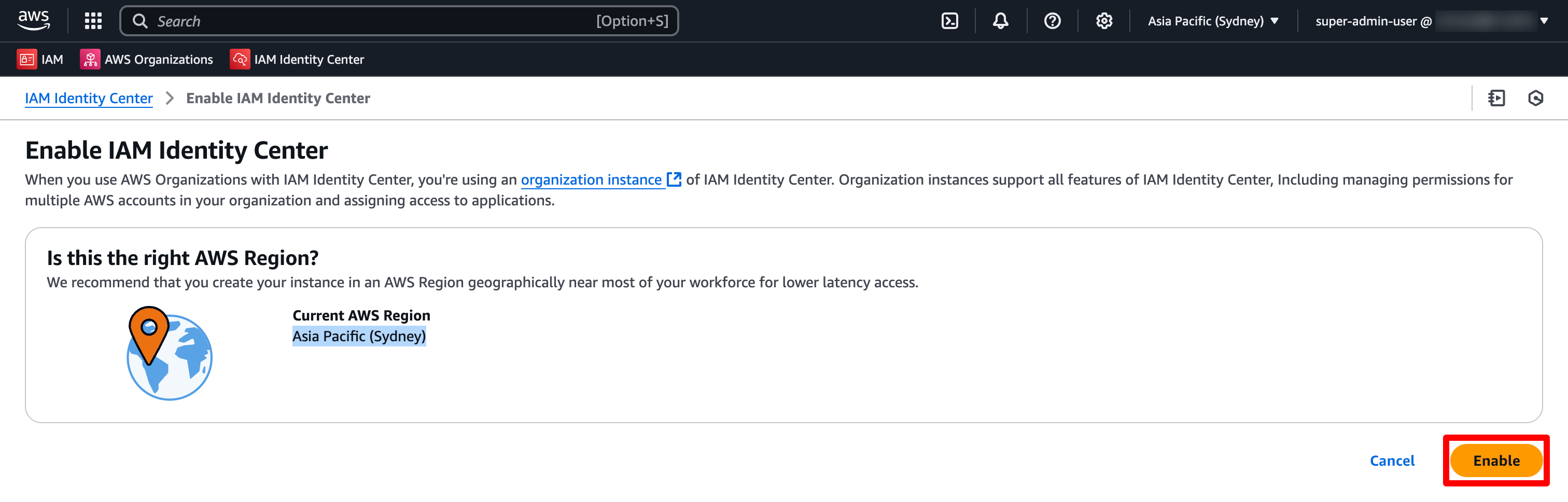 Enable IAM-Identity-Center ap-southeast-2