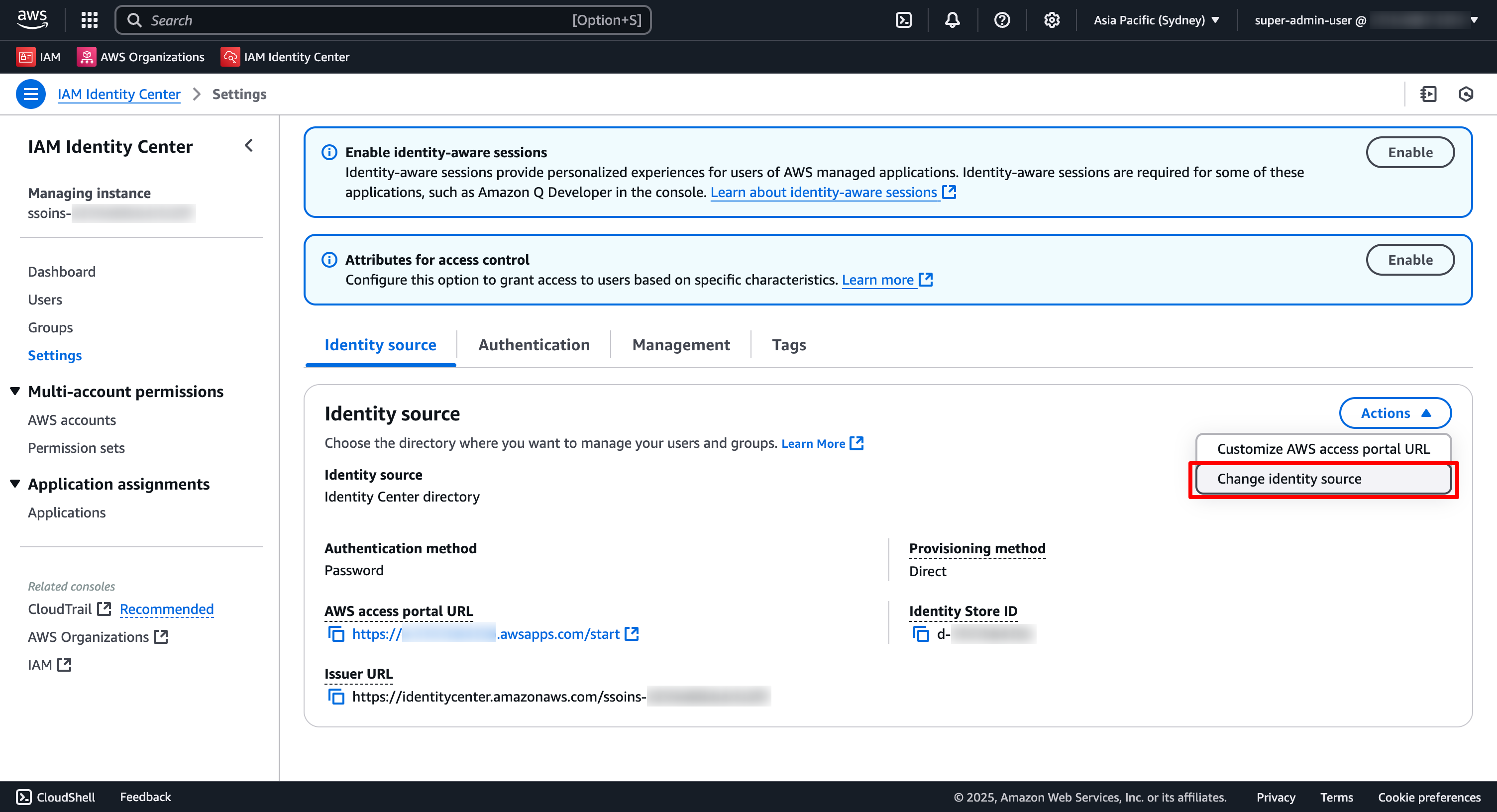 Settings IAM-Identity-Center
